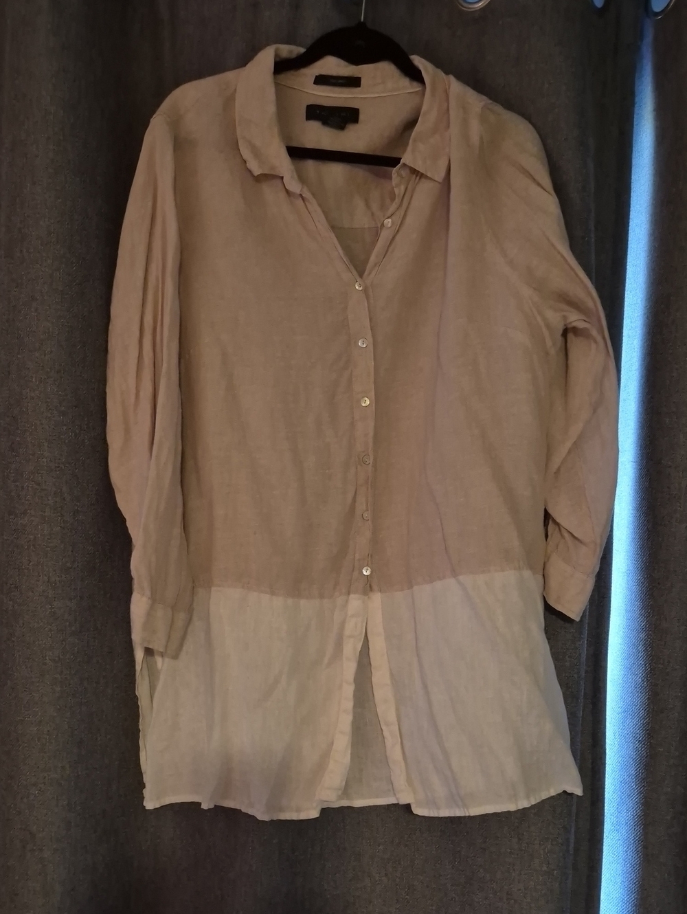 Tahari Neutral 2 Tone  Beige Linen Button-Up Top
